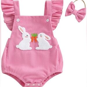Baby Girl Boy Easter Romper Cartoon Rabbit Button Bodysuit Jumpsuit Outfits